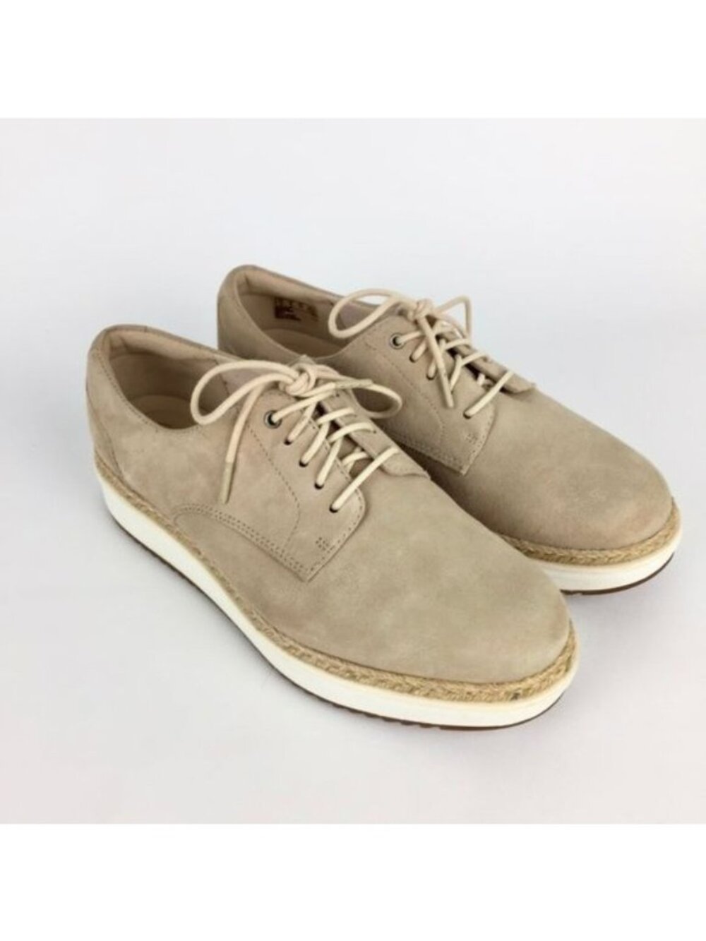 Clarks Womens Teadale Rhea Tan Suede Oxford Sneaker Wedge Lace Up Shoes size 6